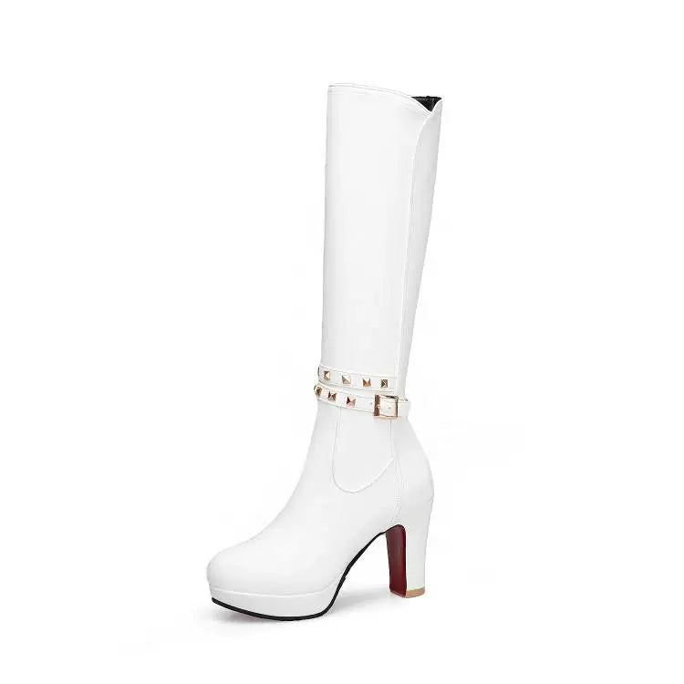 Knee-high PU heel boots