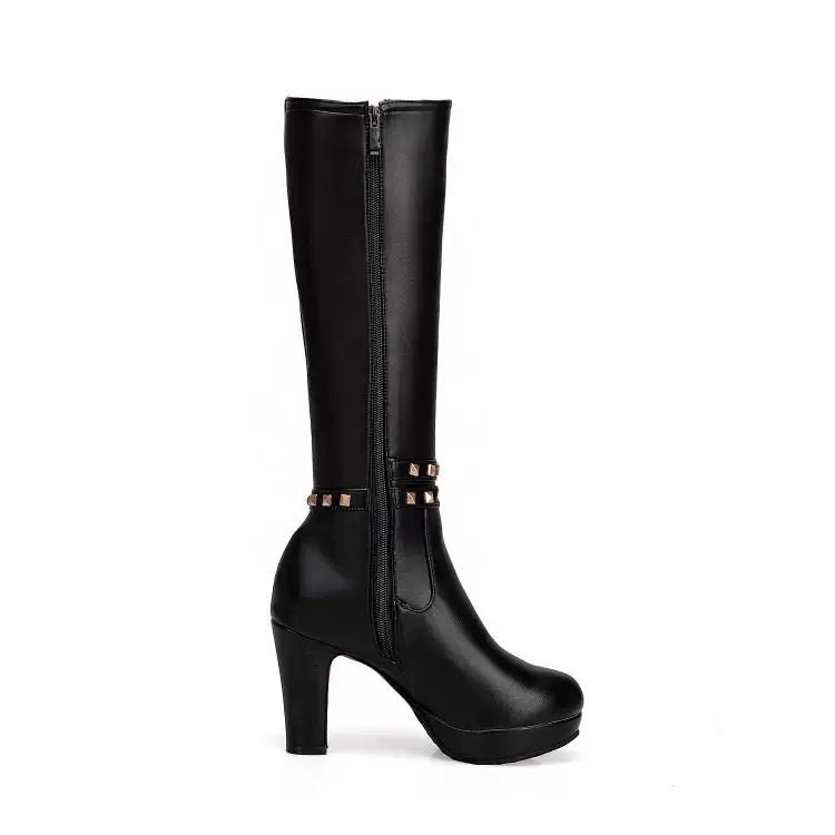 Knee-high PU heel boots