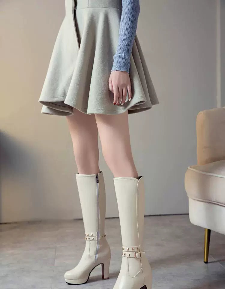 Knee-high PU heel boots