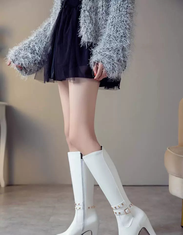 Knee-high PU heel boots