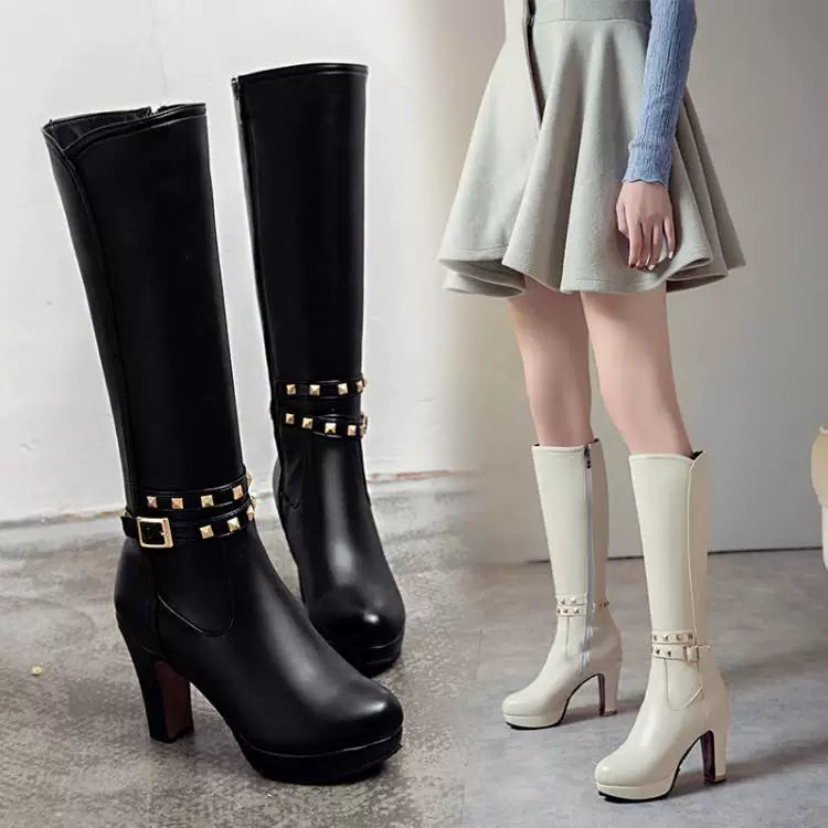 Knee-high PU heel boots