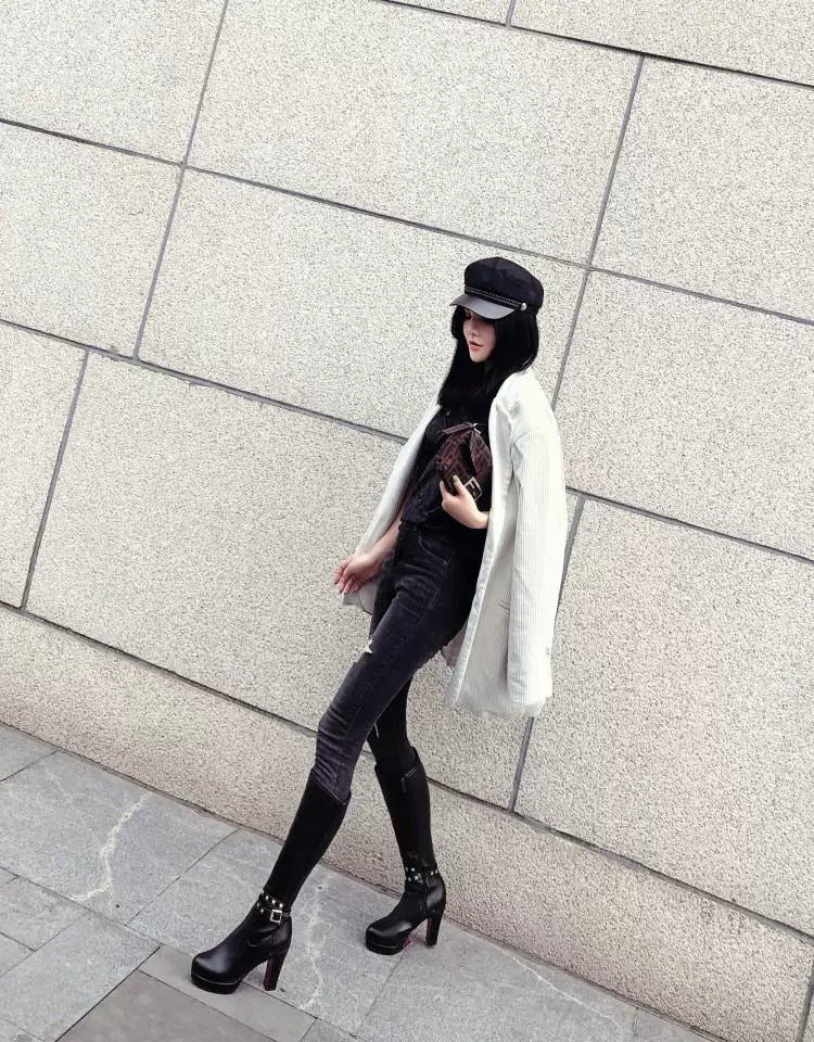 Knee-high PU heel boots