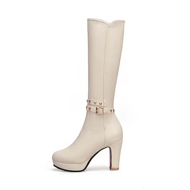 Knee-high PU heel boots