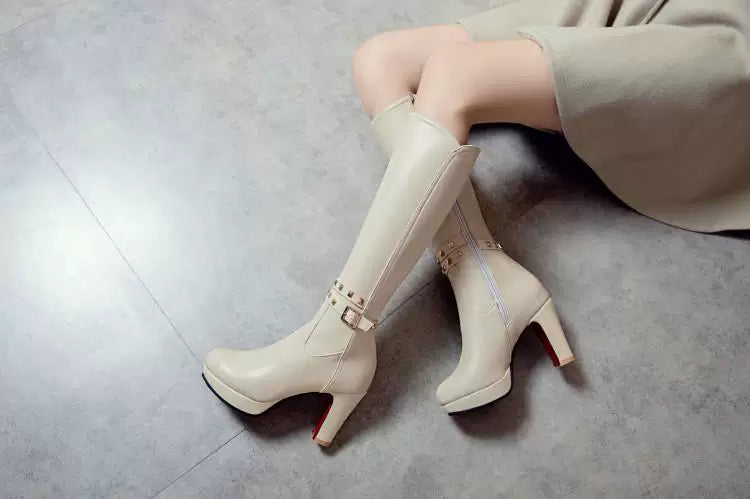 Knee-high PU heel boots