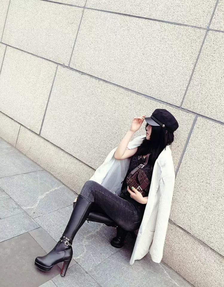 Knee-high PU heel boots