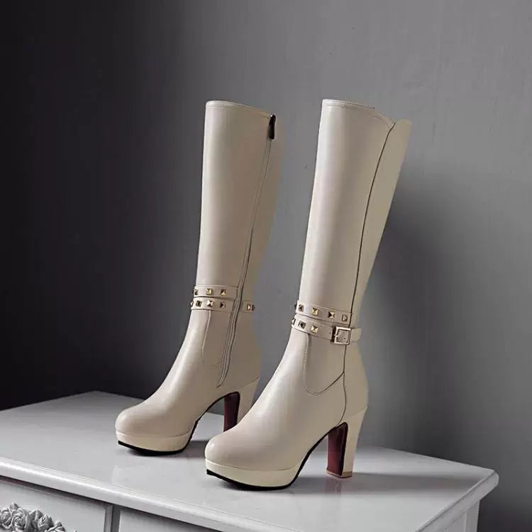 Knee-high PU heel boots