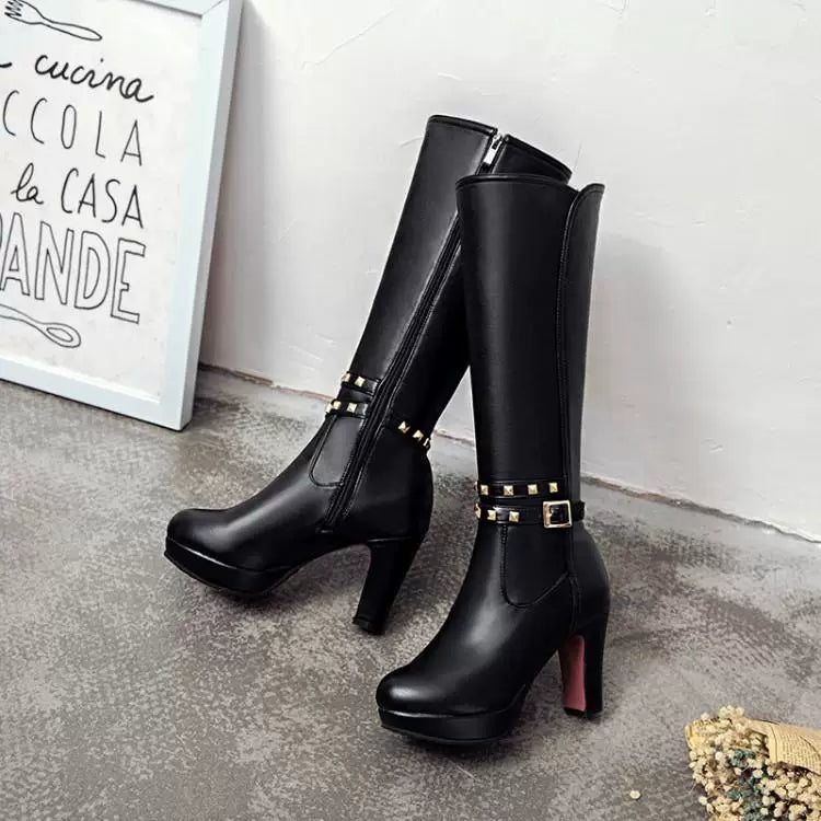 Knee-high PU heel boots