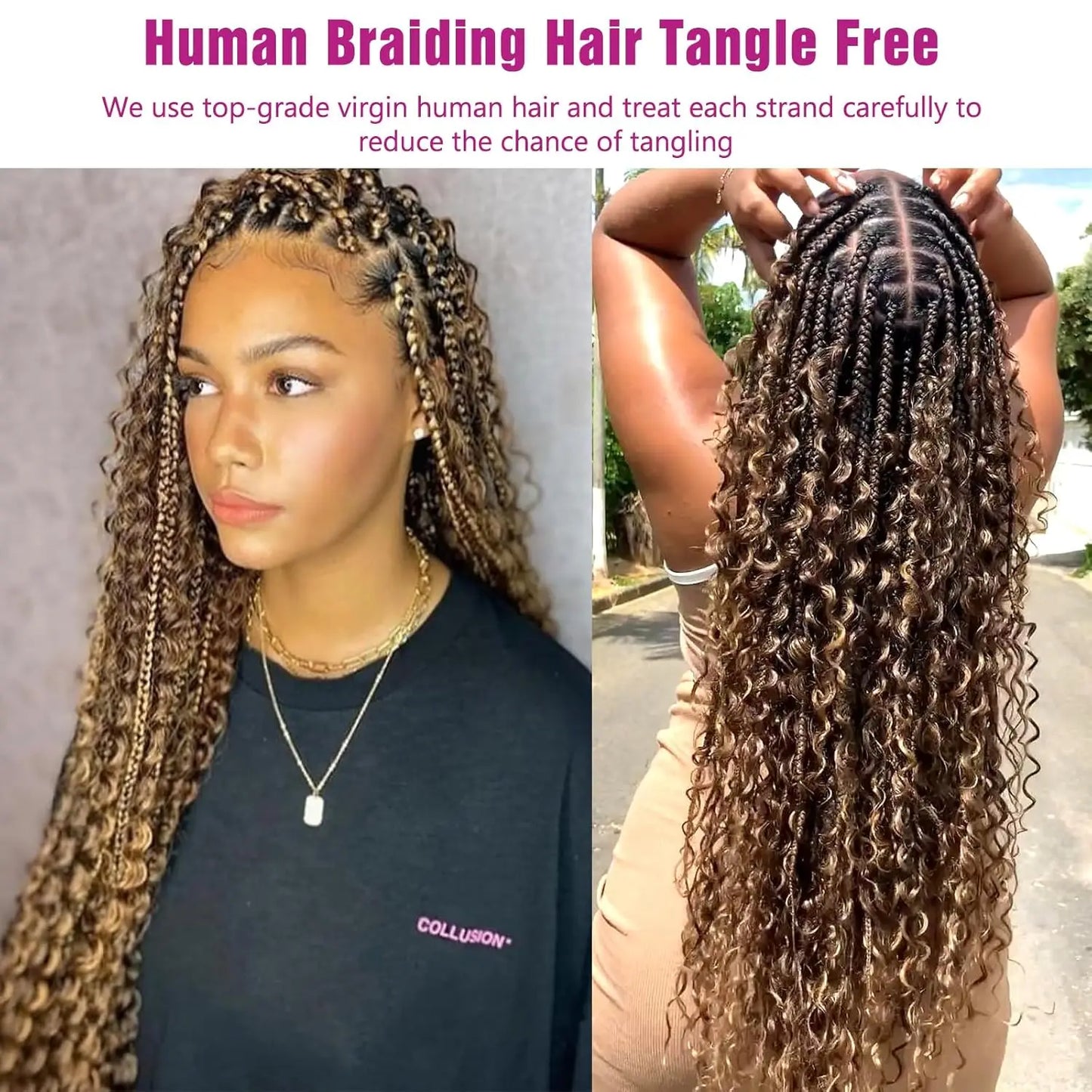 P4/27 Highlight Deep Wave Boho Braids Human Hair 2 Bundles No Weft Colored Deep Wave Raw 100% Human Hair Extensions for Braiding