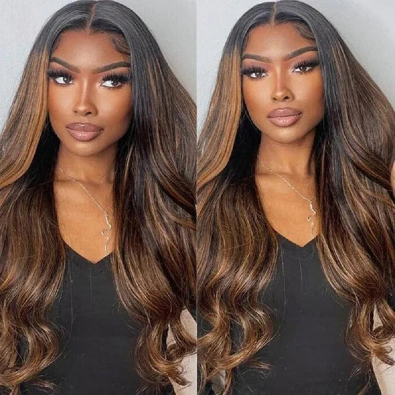 30 Inch Body Wave Ombre Lace Front Wig Human Hair PB/30 Colored Highlight 13x4 HD Lace Frontal Wig BalayageHuman Hair for Women