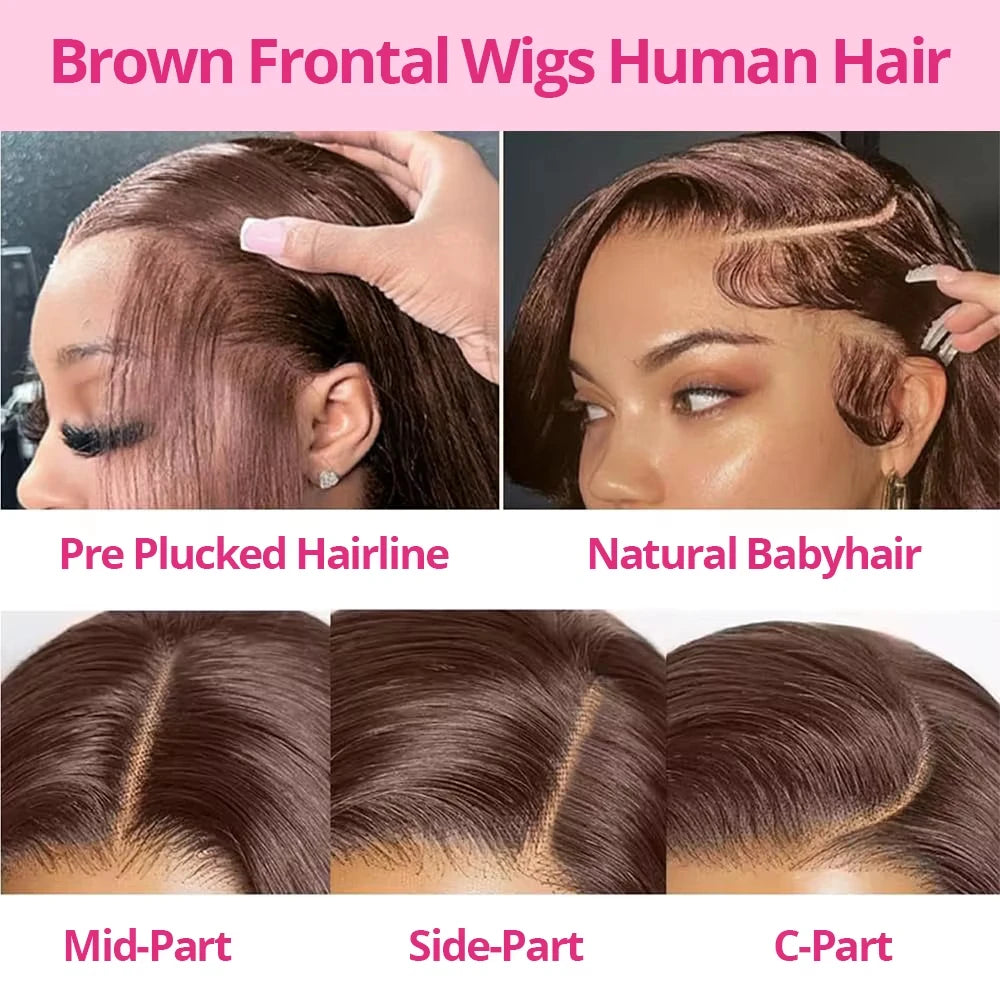 13x6 HD Lace Front Wig Human Hair Wig 30 Inch 13x4 Lace Frontal Wig Chocolate Brown Colored Brazilian Body Wave Human Hair Wigs 