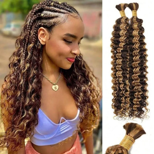 P4/27 Highlight Deep Wave Boho Braids Human Hair 2 Bundles No Weft Colored Deep Wave Raw 100% Human Hair Extensions for Braiding