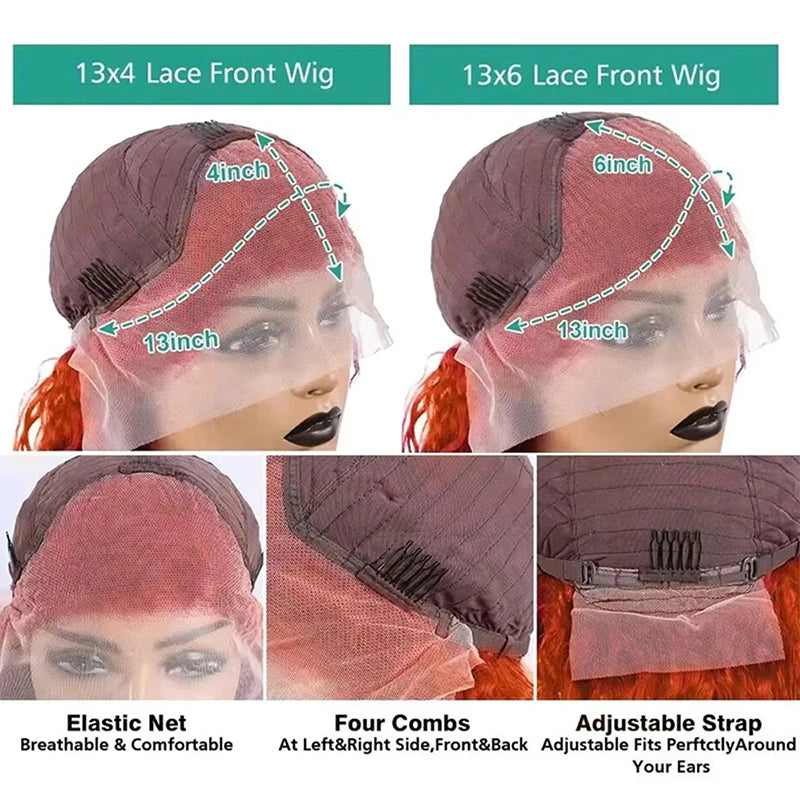 Ginger Human Hair Wig Bone Straight Ginger Orange Lace Front Wig Human Hair Transparent Lace  #350 Colored Wig With Baby Hair