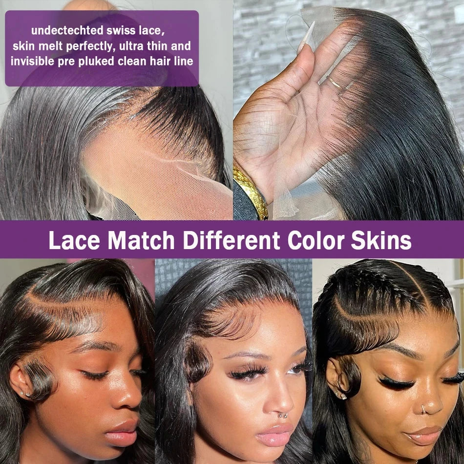 30 40 inch glueless wigs Body Wave human hair Brazilian 13x6 hd transparent lace front wig human hair closure  7x6 250Density