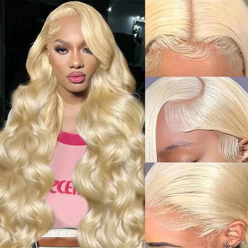 613 Lace Front Wig Human Hair 13x6 Blonde Human Hair Wigs 300% Density Body Wave Lace Front Wigs Human Hair Pre Plucked 46 Inch