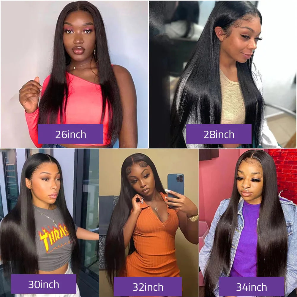 38 40 Inches 200% Density Bone Straight 13x6 HD Transparent Lace Frontal Wig Brazilian Human Hair 5x5 Lace Front Wigs For Women