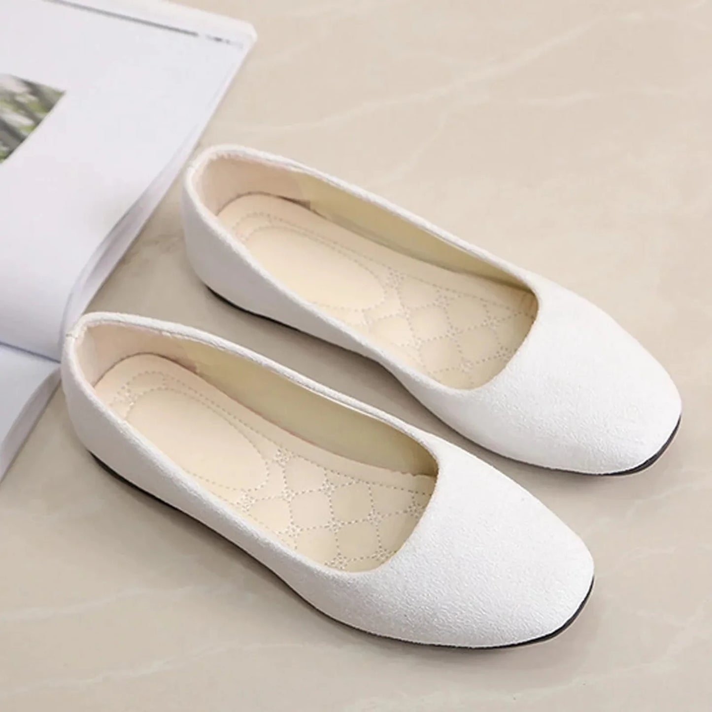2025 Women Suede Square Flat Heel Shallow Female Shoes Spring Summer Square Toe Basic Concise Women Pumps Size 34-39