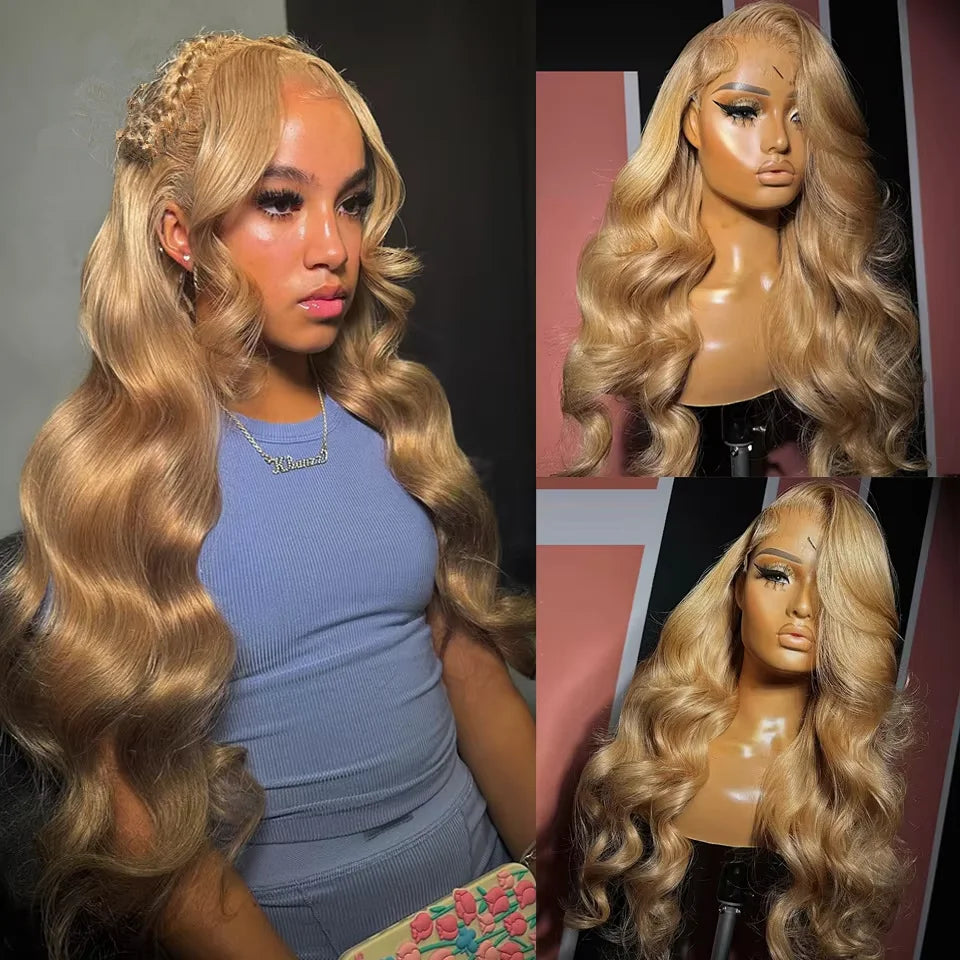 27 Honey Blonde Body Wave Human Hair Wig 13x6 Hd Lace Frontal Wig Color Human Hair 200 Density Colored Preplucked Brazilian Wigs