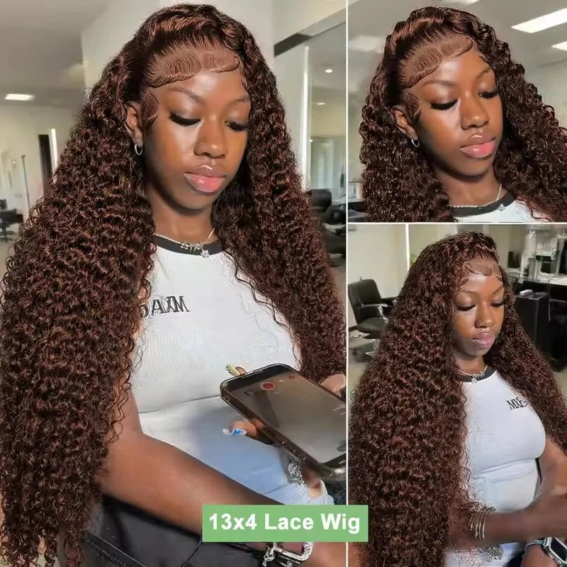 34 30 Inch Chocolate Brown Deep Wave Lace Front Wigs Human Hair #4 Colored 13x4 Hd Curly Lace Frontal Wigs Pre Plucked