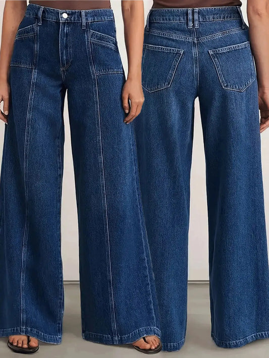 Women’s Deep Blue Wide Leg Jeans - Stylish Denim Trousers for Comfort and Versatility