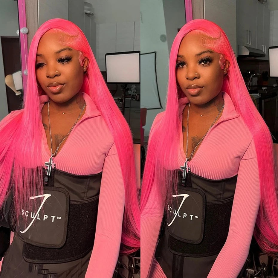 30 40 Inch Hot Pink Transparent Lace Front Wig Human Hair 13x6 Purple Green 613 Blonde Lace Frontal Wig Grey Colored Hair Wigs