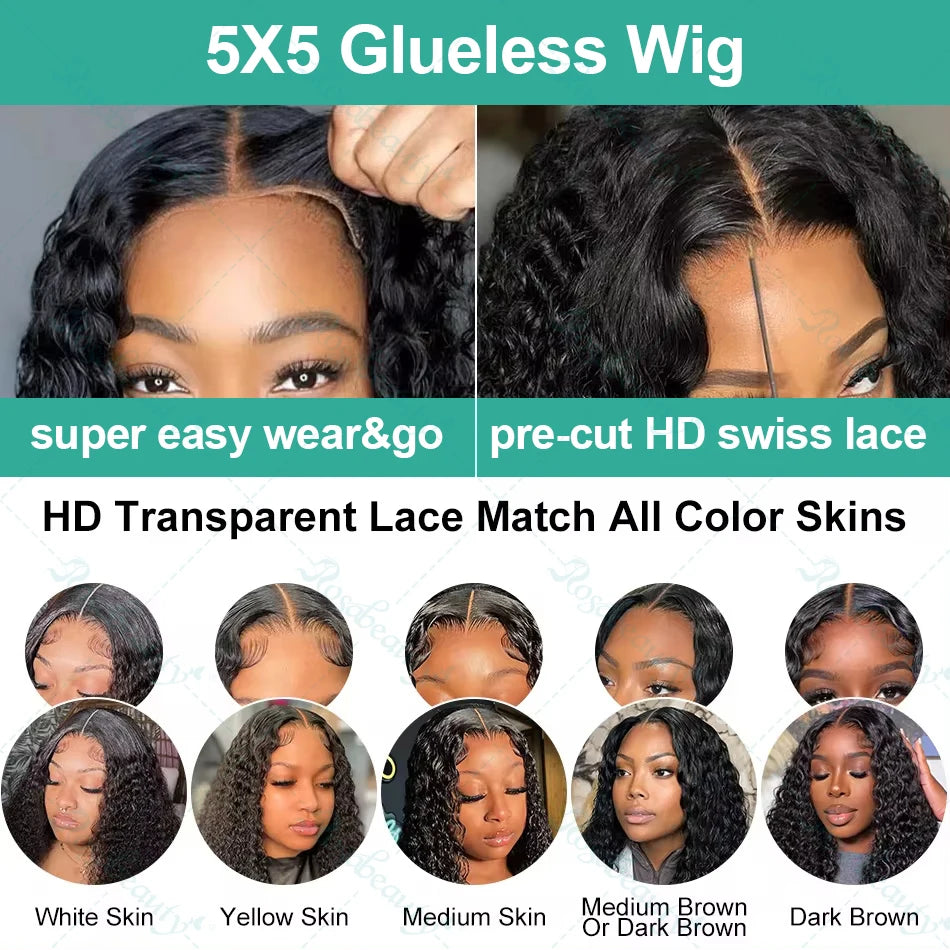 Rosabeauty 200% Curly Water Wave 13x6 Lace Front Human Hair Wig 30 Inches Loose Deep Wave Lace Frontal Wig 5x5 Lace Closure Wig