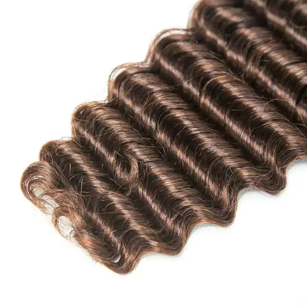 #4 Medium Brown Deep Wave Bulk Human Hair Extensions For Braiding Remy Hair Deep Curly Bulks Boho Braids For Women