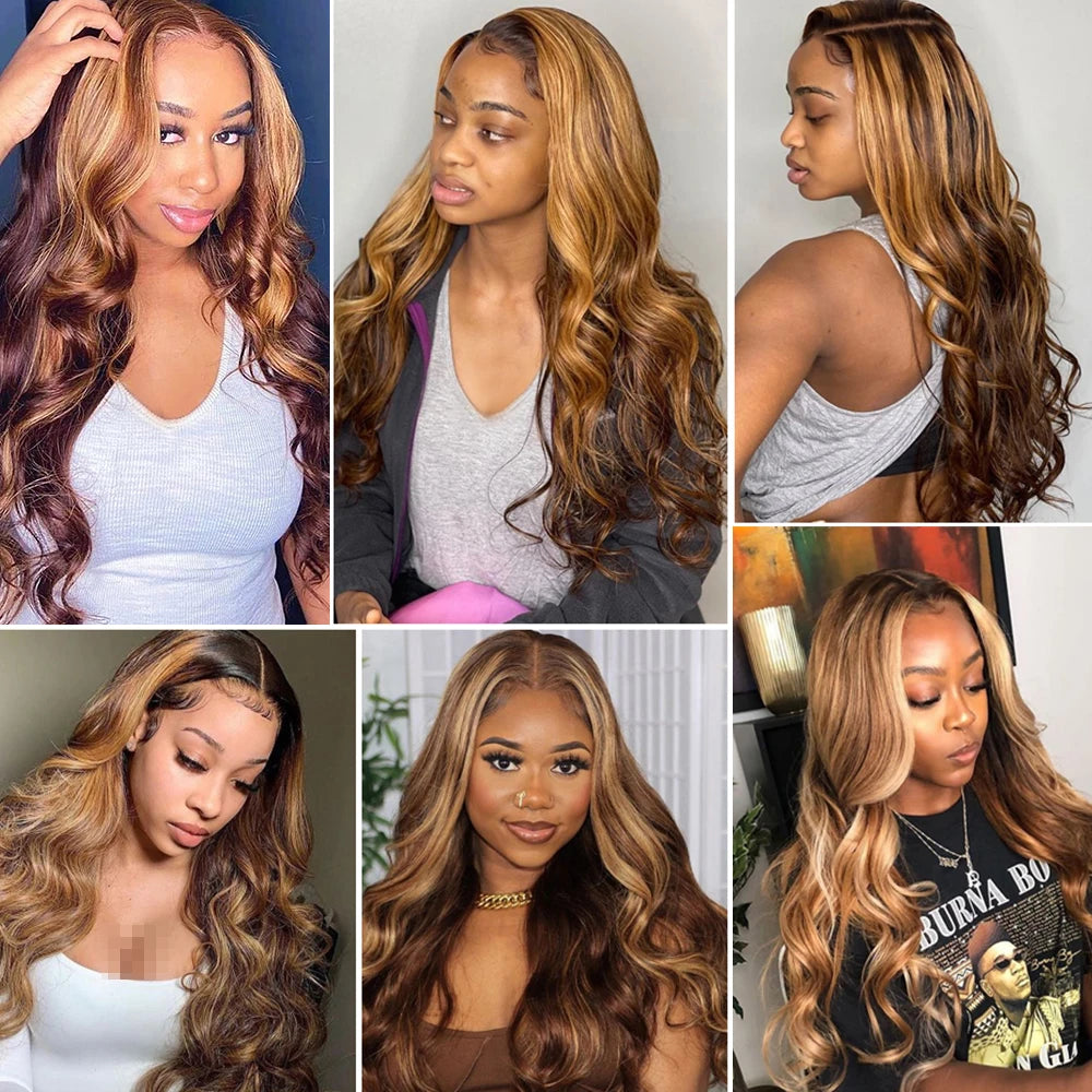 13x6 Highlight Wig Human Hair Body Wave Full HD Lace Frontal Wigs For Women Brazilian Human Hair Wig Honey Blonde Lace Front Wig