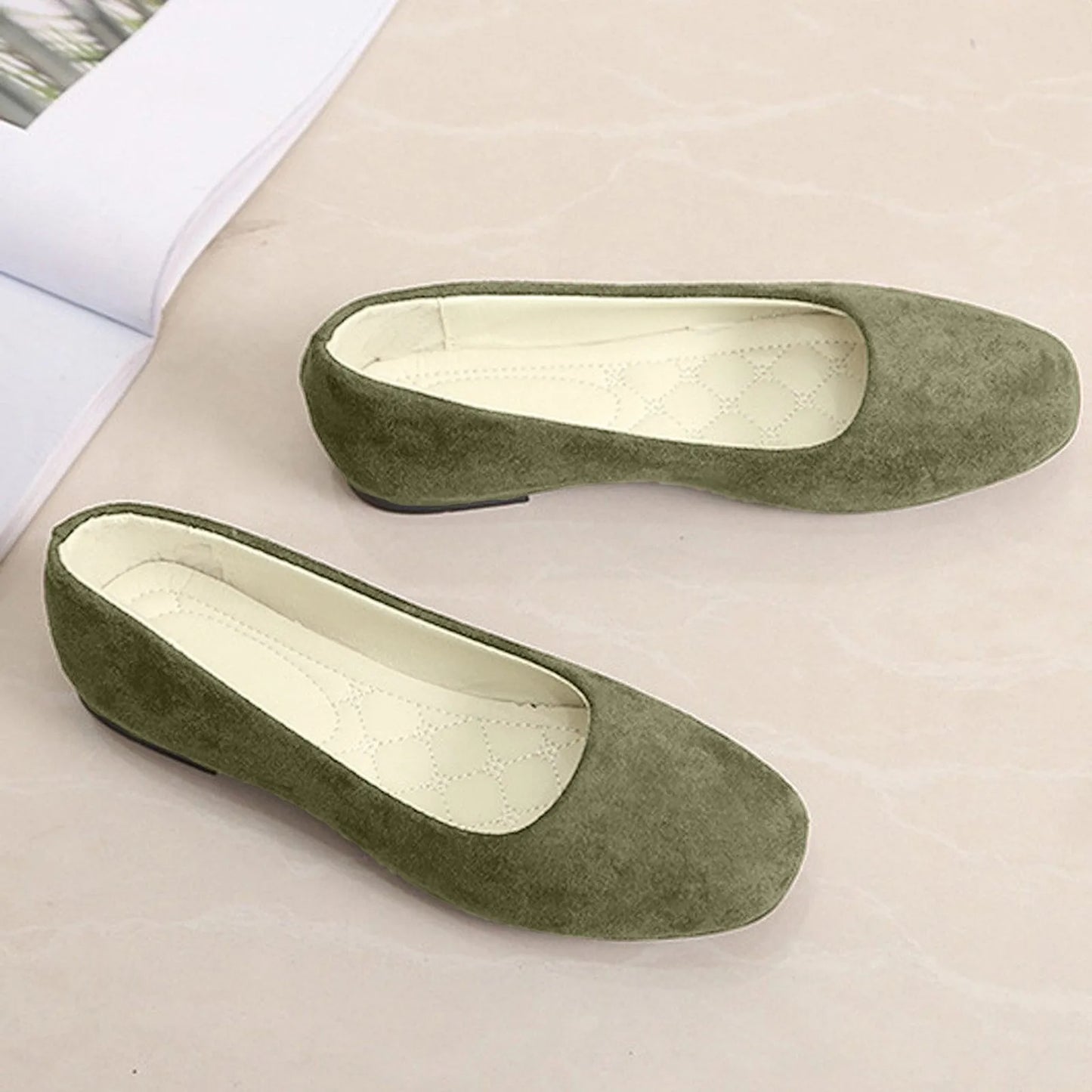 2025 Women Suede Square Flat Heel Shallow Female Shoes Spring Summer Square Toe Basic Concise Women Pumps Size 34-39