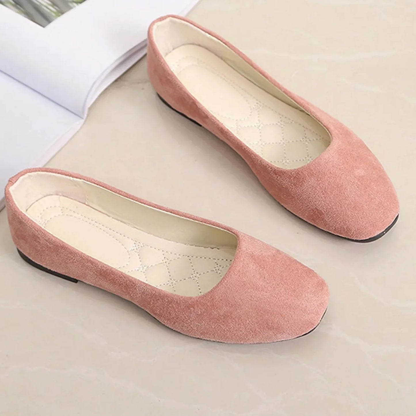 2025 Women Suede Square Flat Heel Shallow Female Shoes Spring Summer Square Toe Basic Concise Women Pumps Size 34-39