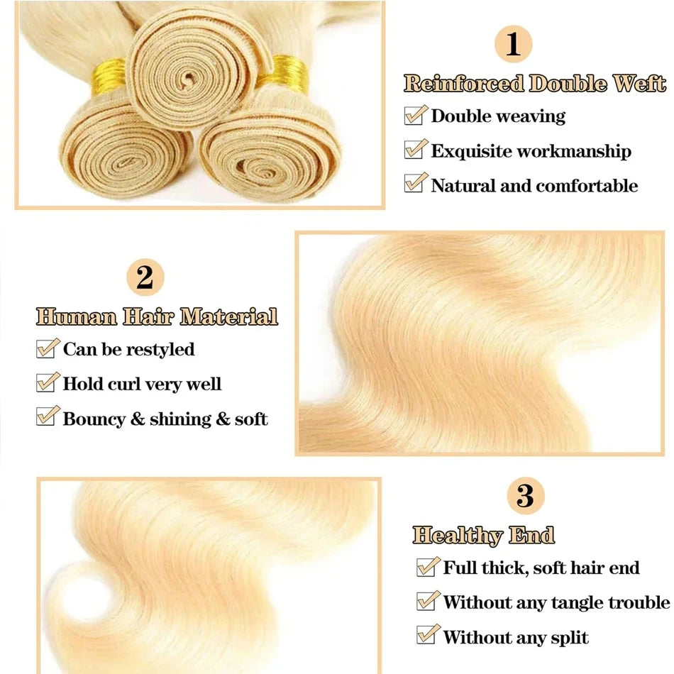 16A Blonde 613 Body Wave Human Hair Bundles 100% Unprocessed Brazilian Remy Hair 30 40 Inch raw hair bundles Weave Extension
