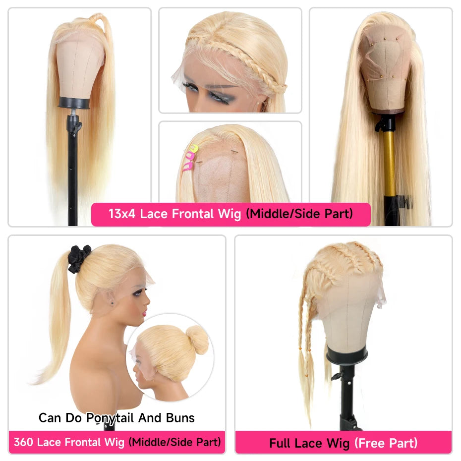 13x6 360 Lace Wig Human Hair Pre Plucked 613 Blonde Colored Lace Front Wigs Bone Straight Ponytail Human Hair Lace Frontal Wig