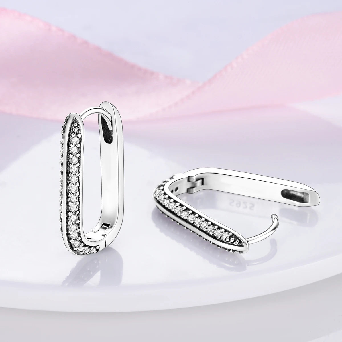 Original 925 Sterling Silver Women Hoop Earrings High Quality Shine Zircon U Shaped Classic Style Earring For Women Jewelry Gift