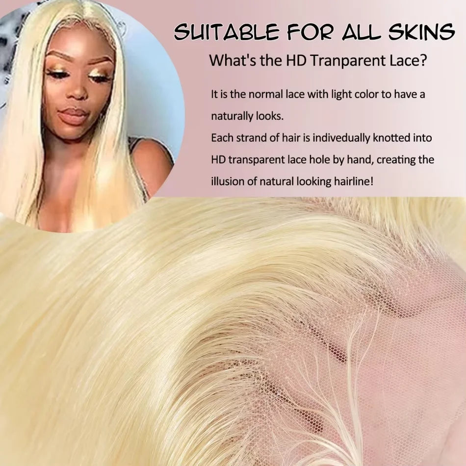 250%Density Human Hair Wig 613 Honey Blonde Colored Lace Front Wigs Straight Human Hair 13x6 HD Lace Frontal Wig For Black Women