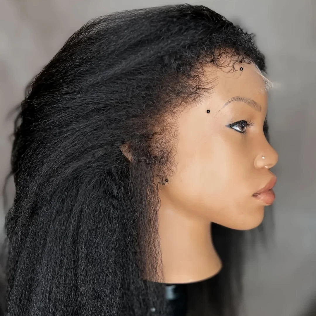 Yaki 26 inch Soft Black 180 Density Preplucked Kinky Straight Hair Wig For Women Natural Hairline Wig Synthetic Afro Baby Hair