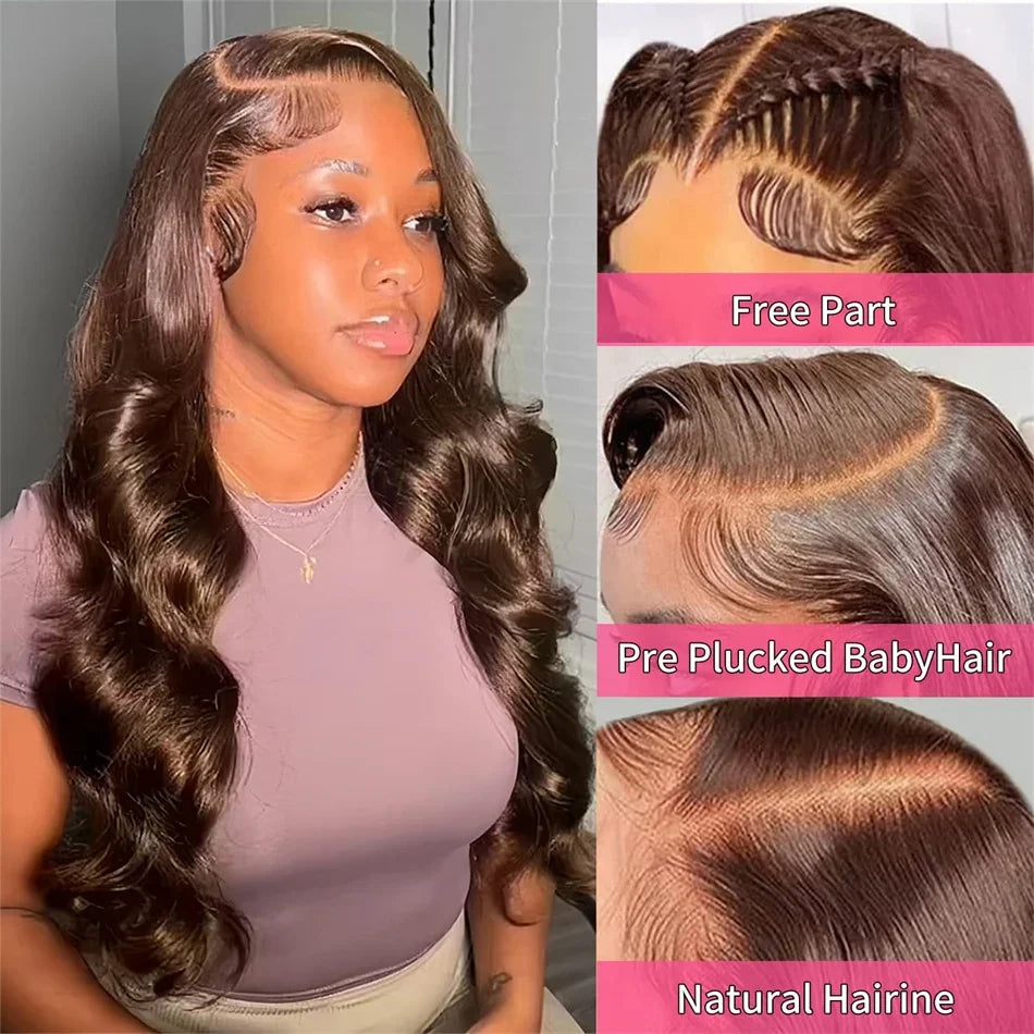 13x6 HD Lace Front Wig Human Hair Wig 30 Inch 13x4 Lace Frontal Wig Chocolate Brown Colored Brazilian Body Wave Human Hair Wigs 