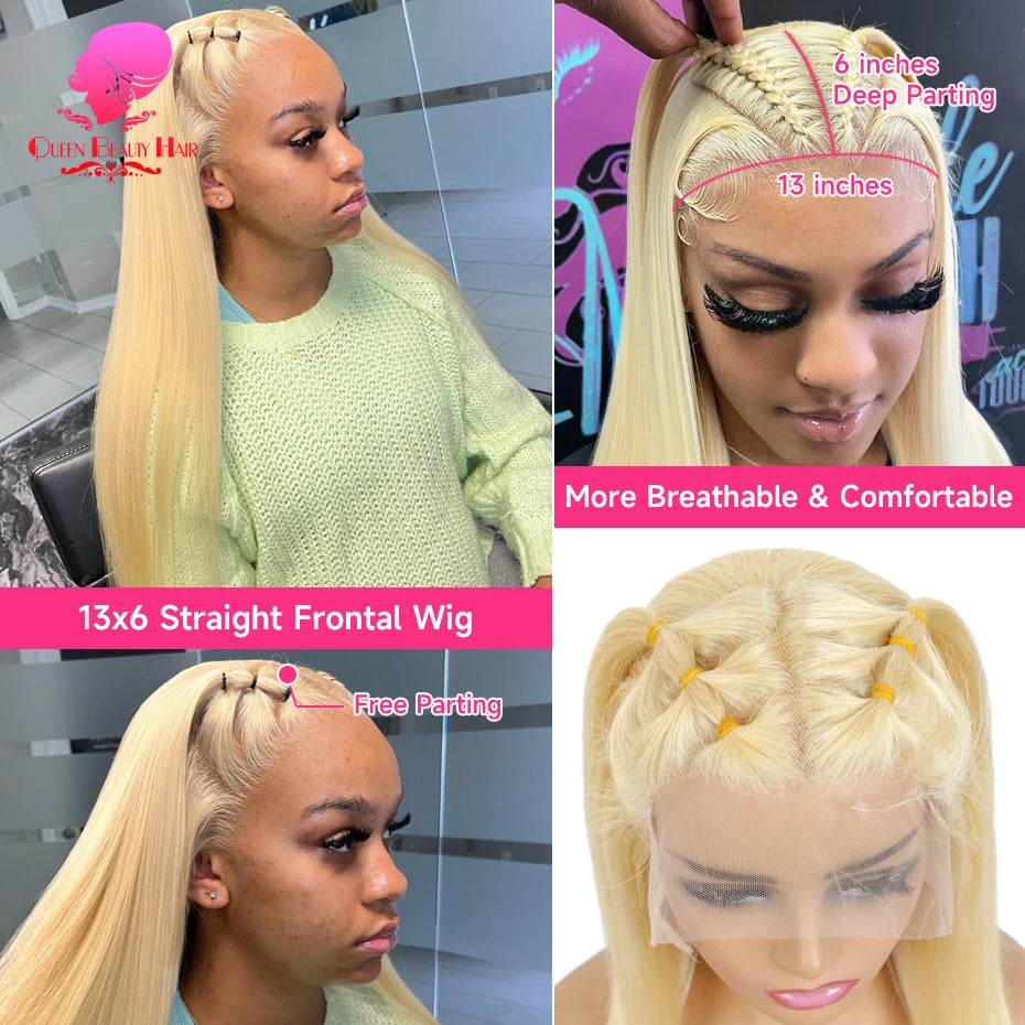 13x6 360 Lace Wig Human Hair Pre Plucked 613 Blonde Colored Lace Front Wigs Bone Straight Ponytail Human Hair Lace Frontal Wig