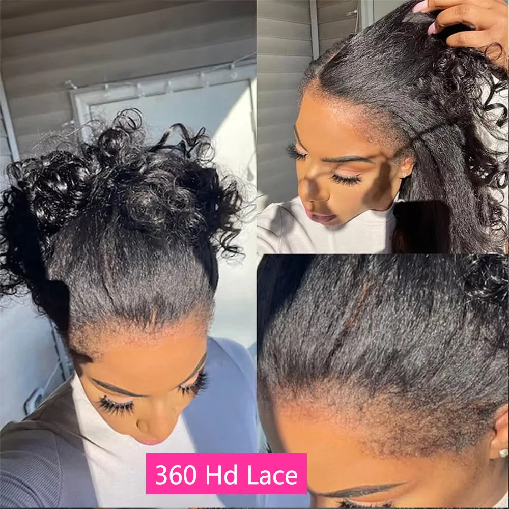 CEXXY Kinky Straight 360 HD Lace Frontal Wigs Wig For Black Women Yaki Straight Ponytail Human Hair Cheap Wigs On Clearance Sale