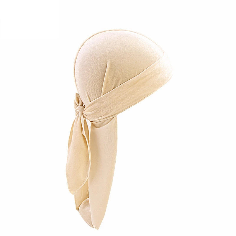 New Unisex Solid Color Soft Velvet Longtail Pirate Hat Breathable Bandana Durag Long Ribbon Cape Baotou Headband Du-Rag