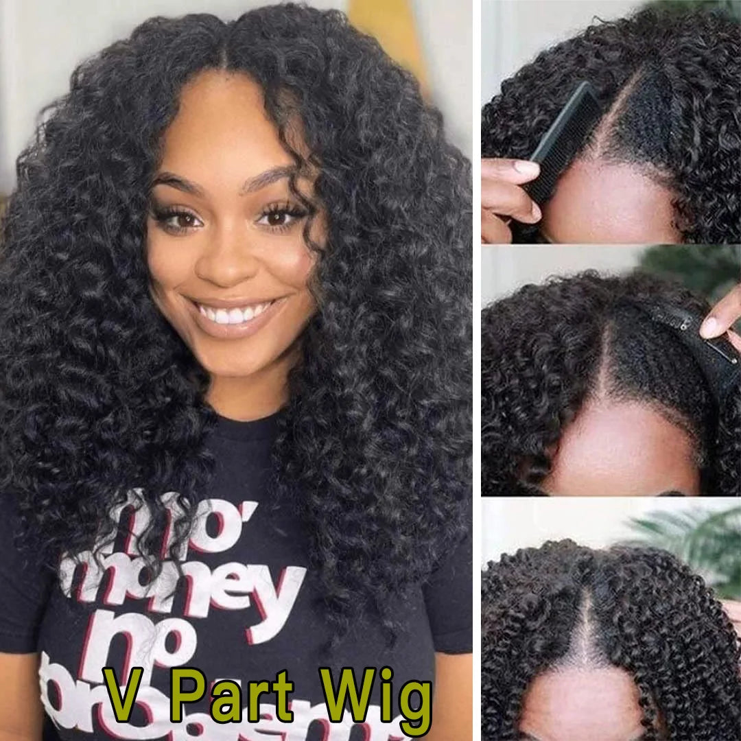 250 Density Kinky Curly V Part 100% Human Hair Wigs For Women No Leave Out Easy Blend Thin Part Lace V Part Wig 30 Inch On Sale