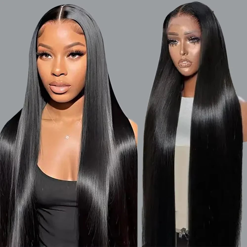 13x6 HD Transparent Bone Straight Lace Frontal Wigs 5x5 Glueless Wear and Go Human Hair Wig 220 Density for Women 30 40 Inch