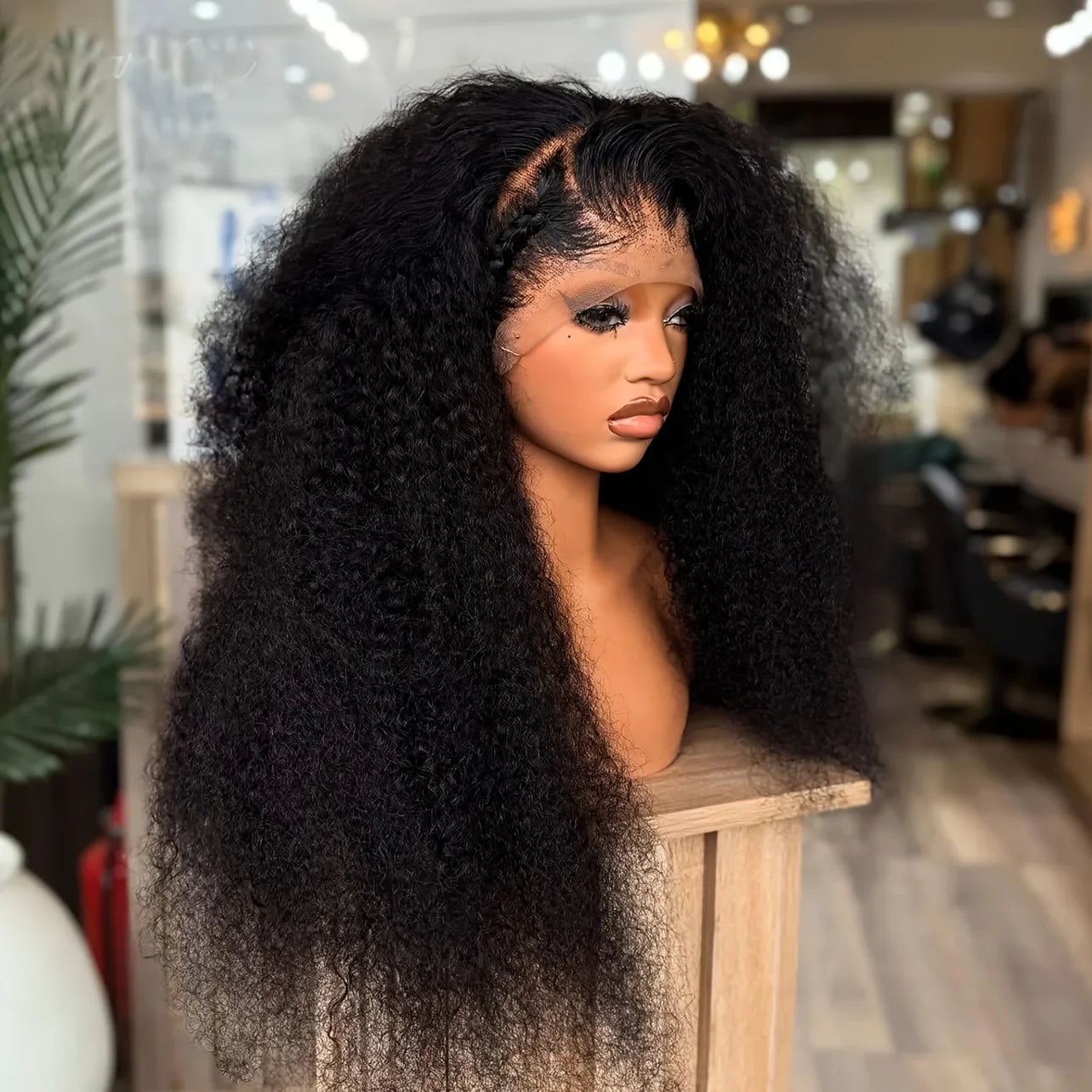 Glueless Soft 26”Long Natural Black 180Density Kinky Curly Lace Front Wig For Women With Baby Hair Synthetic Preplucked Daily