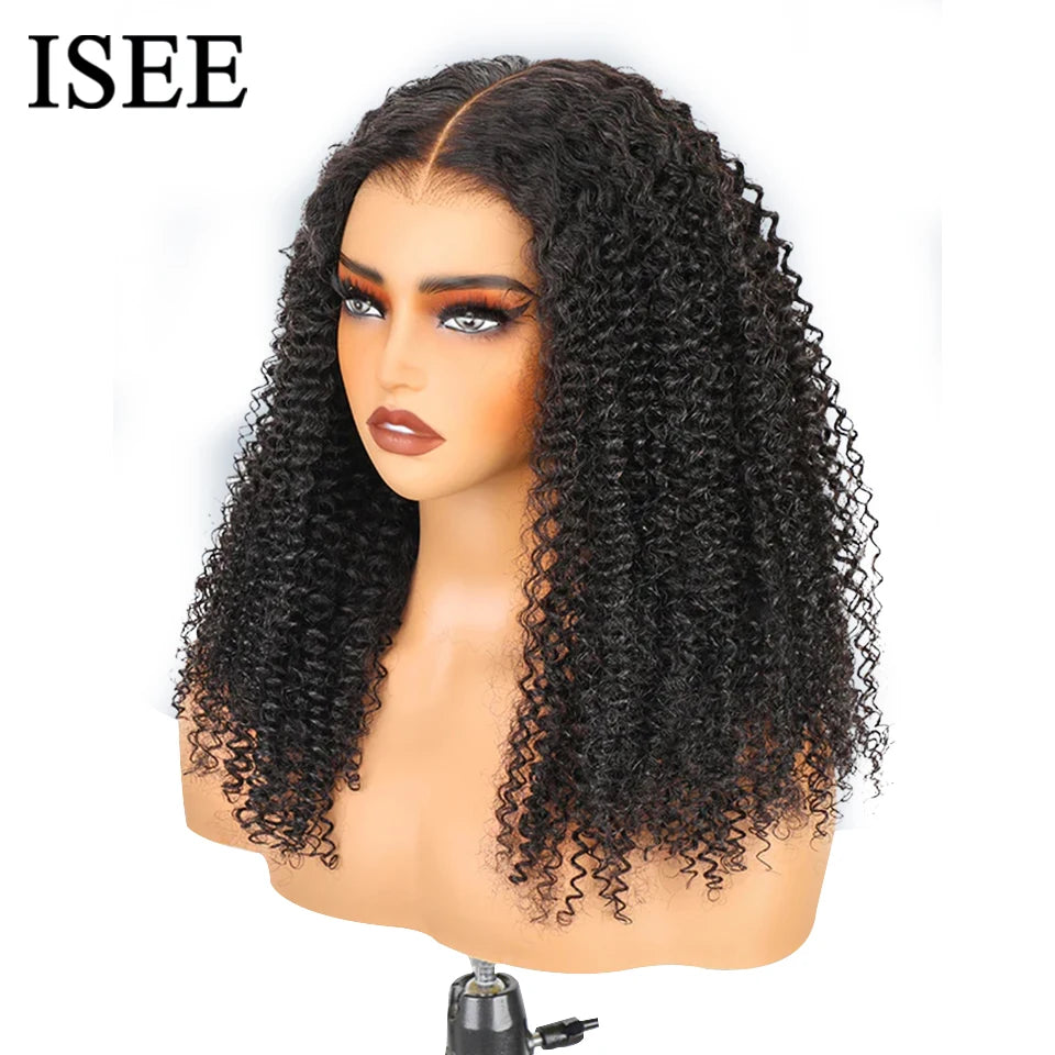 Wear Go Wig ISEE HAIR PreBleached Knots Kinky Curly HD Lace Glueless Human Wigs Ready To Go Pre Cut Lace PrePlucked Hairline Wig