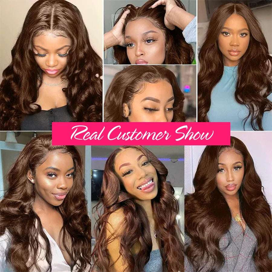 Chocolate Brown 13x6 HD Lace Front Human Hair Wigs For Women Brazilian Body Wave 13x4 Full Lace Frontal Wigs On Sale Human Hair