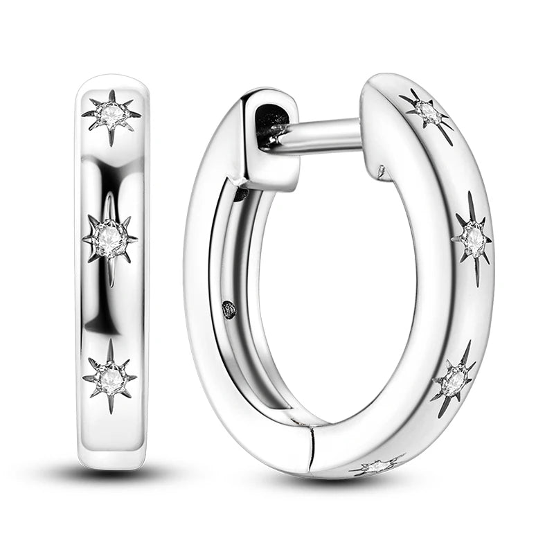 Original 925 Sterling Silver Women Hoop Earrings High Quality Shine Zircon U Shaped Classic Style Earring For Women Jewelry Gift