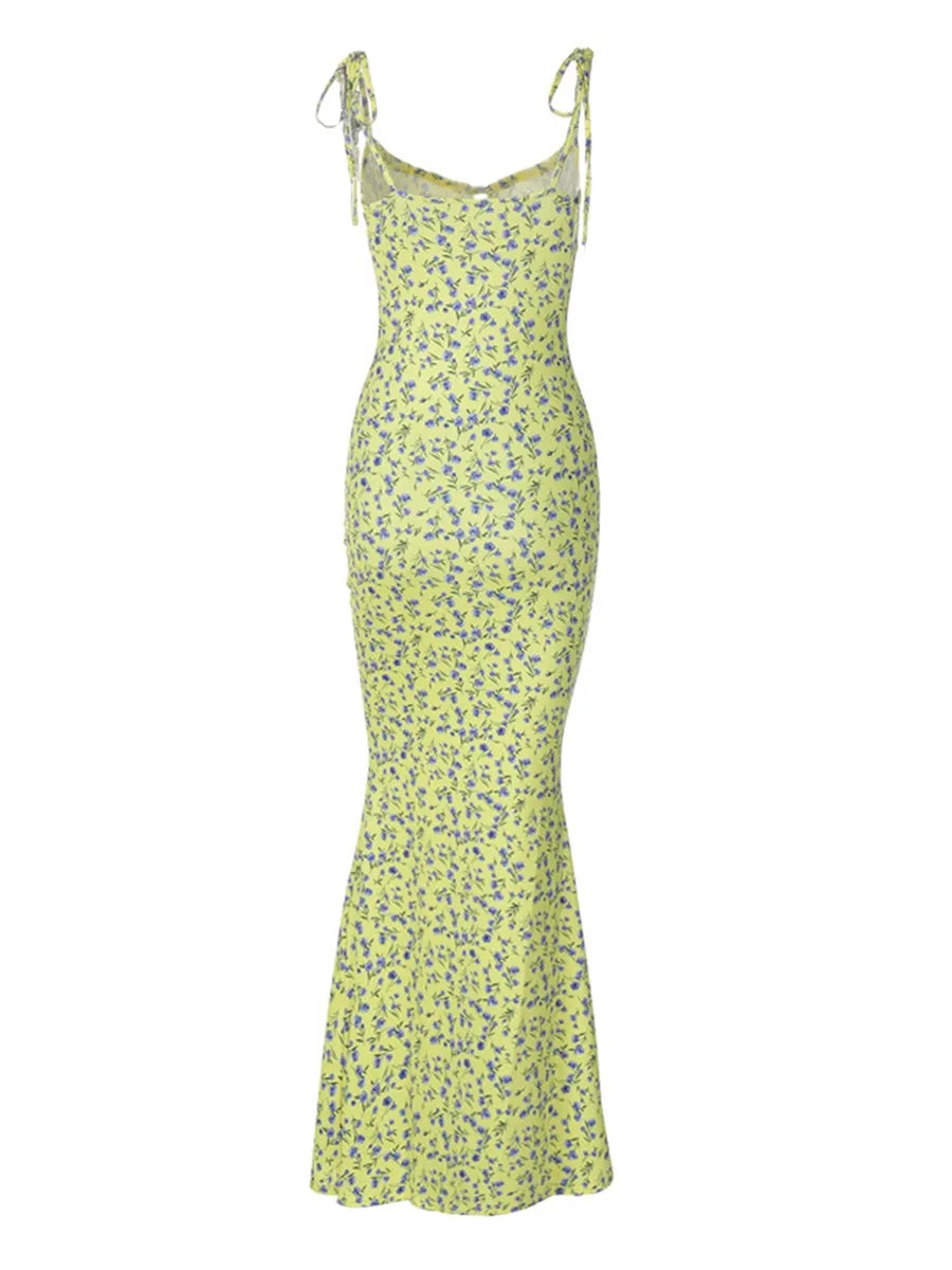 Elegant Floral Print Spaghetti Strap Dress with Drawstring Waist and  Fit Design Ideal for Summer and Spring Events