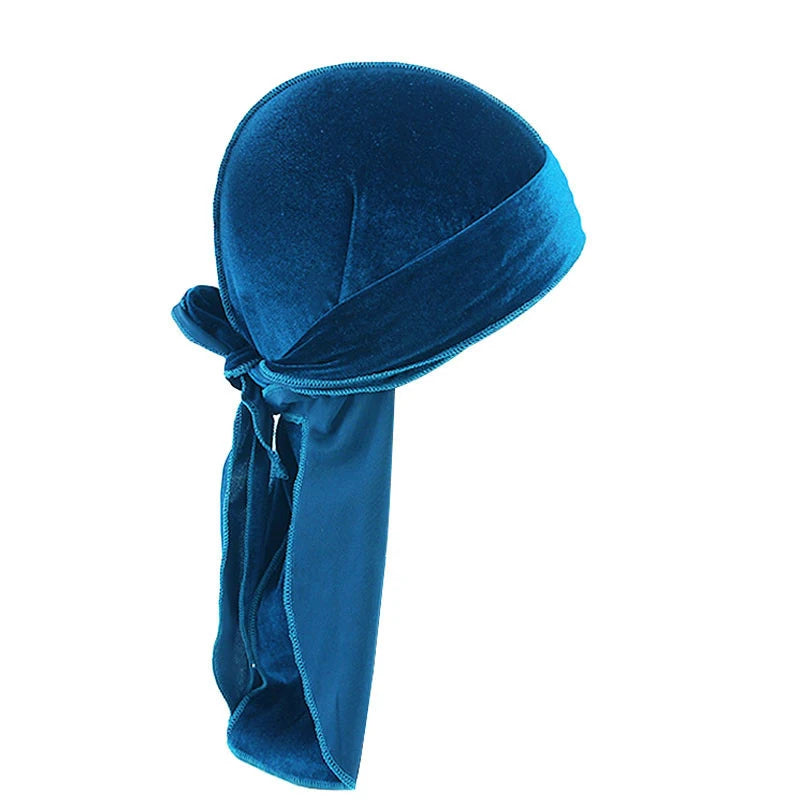 New Unisex Solid Color Soft Velvet Longtail Pirate Hat Breathable Bandana Durag Long Ribbon Cape Baotou Headband Du-Rag