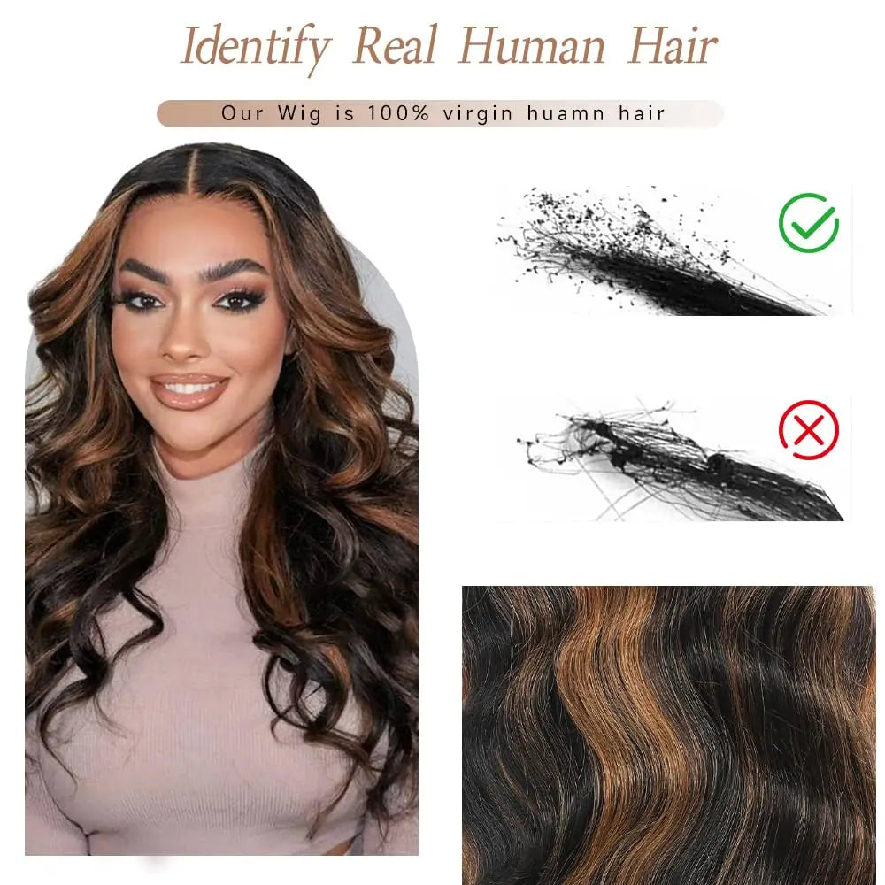 30 Inch Body Wave Ombre Lace Front Wig Human Hair PB/30 Colored Highlight 13x4 HD Lace Frontal Wig BalayageHuman Hair for Women