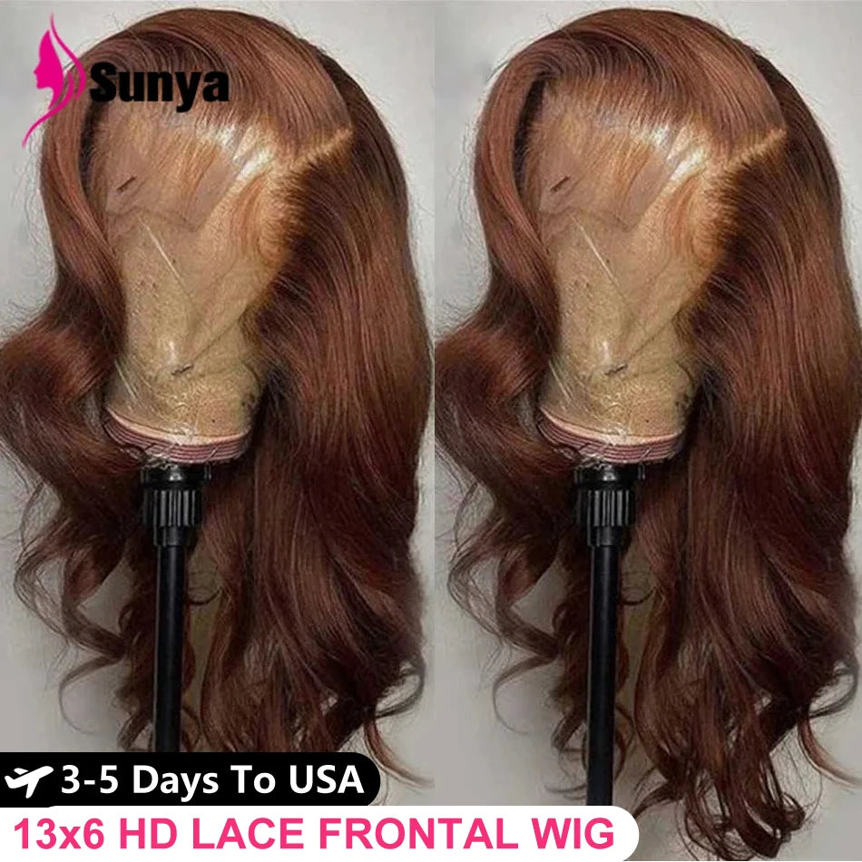 Chocolate Brown 13x6 HD Lace Front Human Hair Wigs For Women Brazilian Body Wave 13x4 Full Lace Frontal Wigs On Sale Human Hair