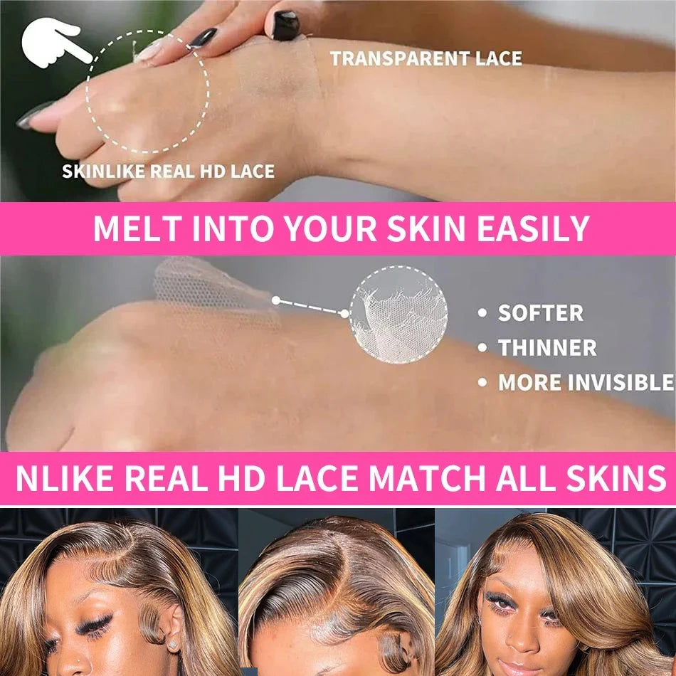 13x6 Highlight Wig Human Hair Body Wave Full HD Lace Frontal Wigs For Women Brazilian Human Hair Wig Honey Blonde Lace Front Wig