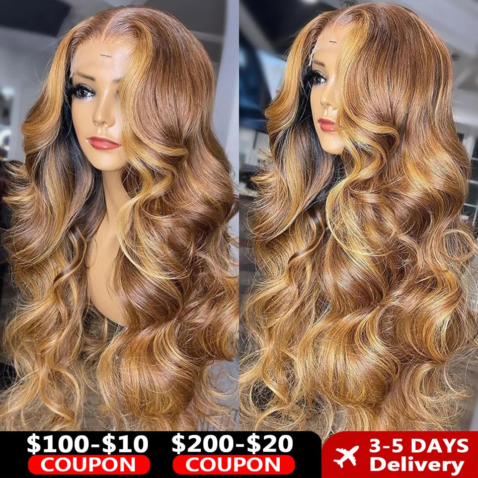 13x6 Highlight Wig Human Hair Body Wave Full HD Lace Frontal Wigs For Women Brazilian Human Hair Wig Honey Blonde Lace Front Wig